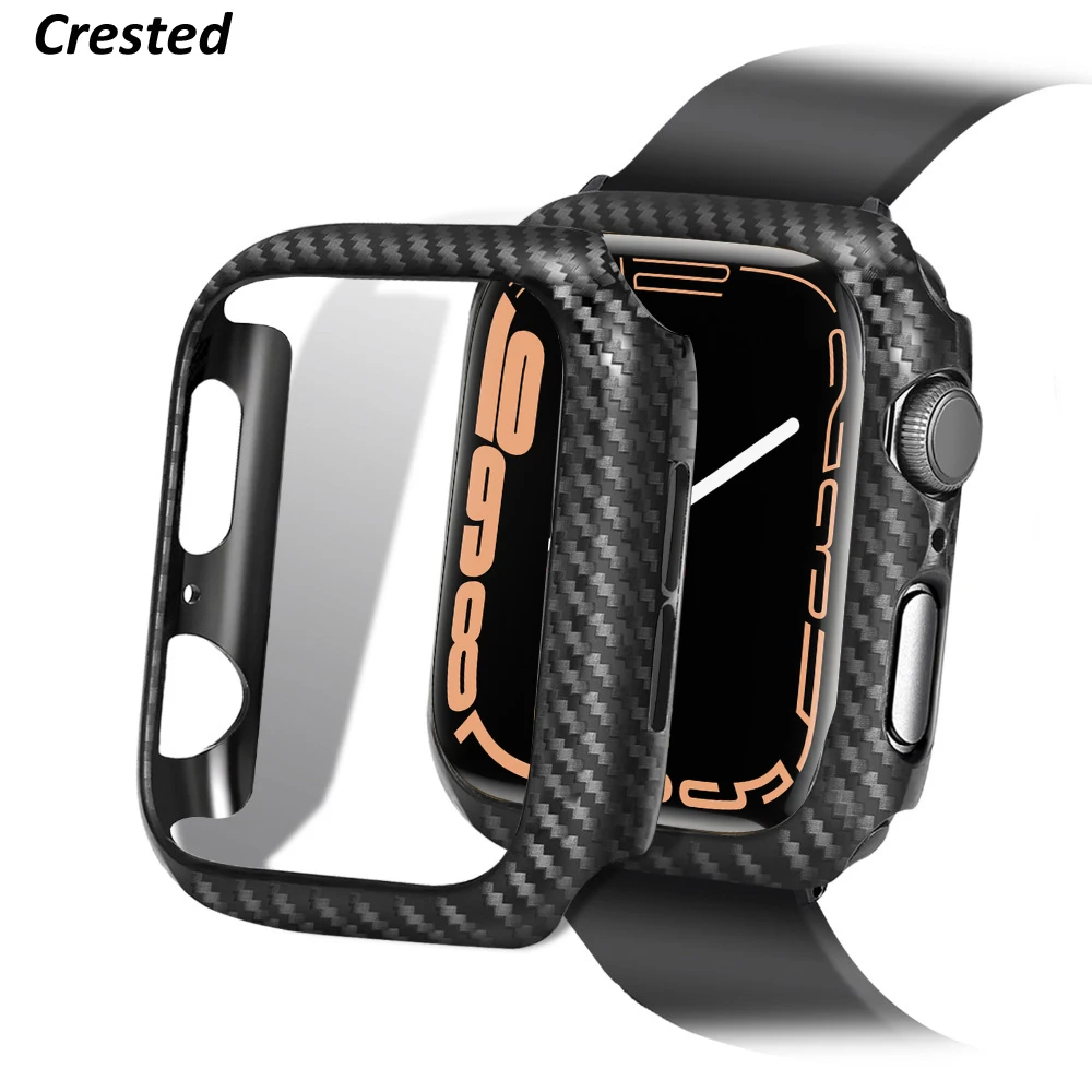 Cover For Apple watch case 44mm 40mm 45mm 41mm 42mm 38mm Carbon fiber Bumper Protector iWatch series 4 5 6 SE 7 8 9 Accessories