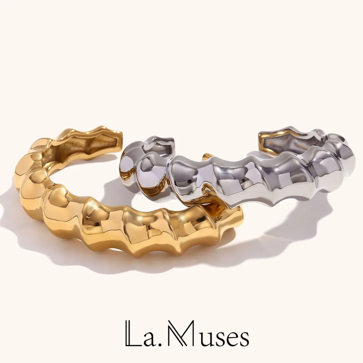 La.Muses Spiral Bamboo Nodes Stainless steel Open Bracelet Women Fashion Waterproof Jewellery Women Accessories And Gifts