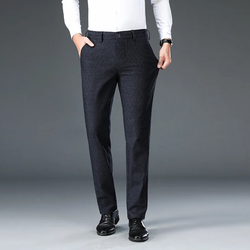 Autumn Brand Clothes Men\'s Suit Trousers Cotton Loose Straight Pants for Male High Waist Elastic Black Casual Formal Pant Man