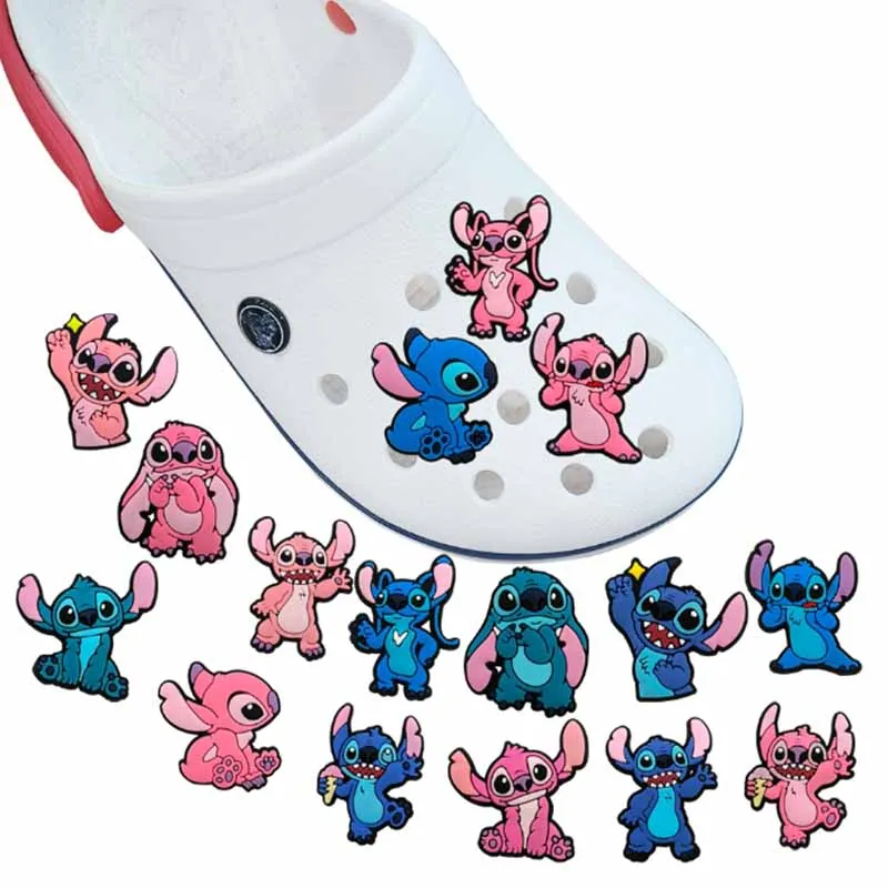 

16pcs MINISO Cartoon Stitch Shoe Decorations Accessories Charms For Clogs Bogg Bag Bubble Slides Sandals Creative Gifts For Kids