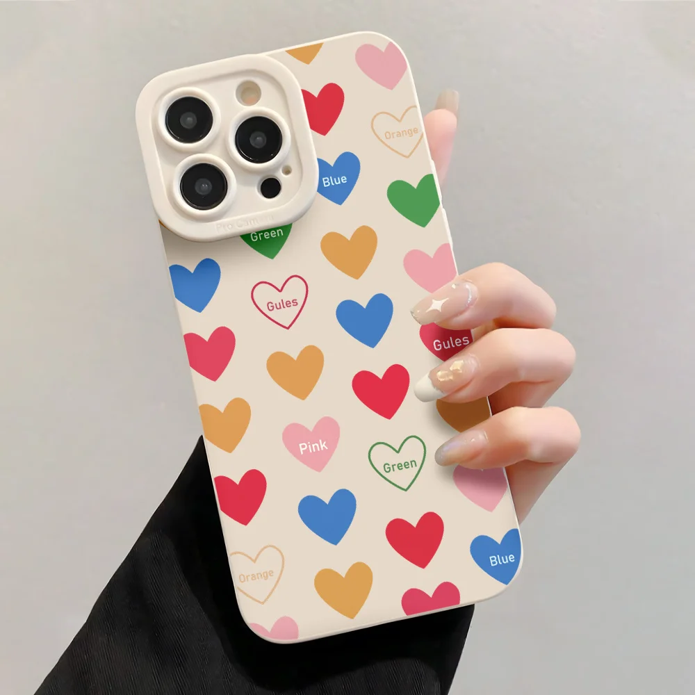 Lanyard Colorful Heart Korean Phone Case For iPhone 17 16 15 14 13 12 11 Pro Max X XS XR 16E 17E 7 8 16 Plus Wrist Strap Cover view 4