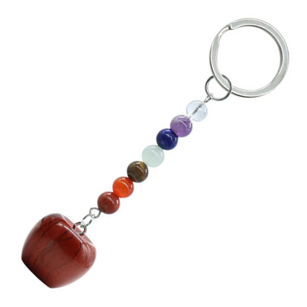 

Red Jasper Apple keychain for Bags Key with 7 Chakra Stone Beads Chain Natural Gemstone Fruits Pendants Keyrings