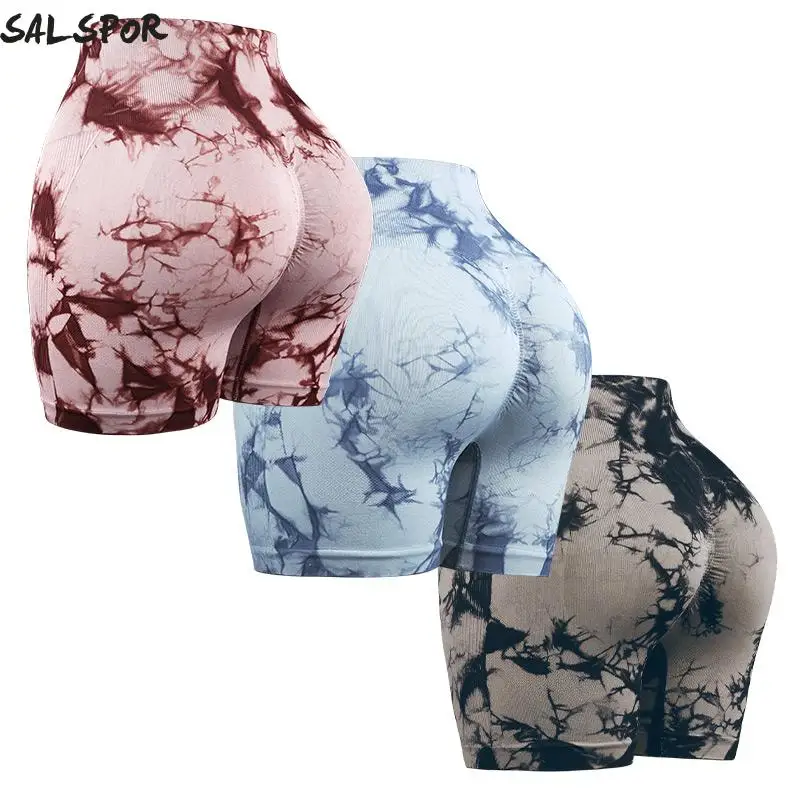 

SALSPOR 3PCS Seamless Tie-Dye Yoga Shorts for Women High-Waisted Fitness Tights Activewear