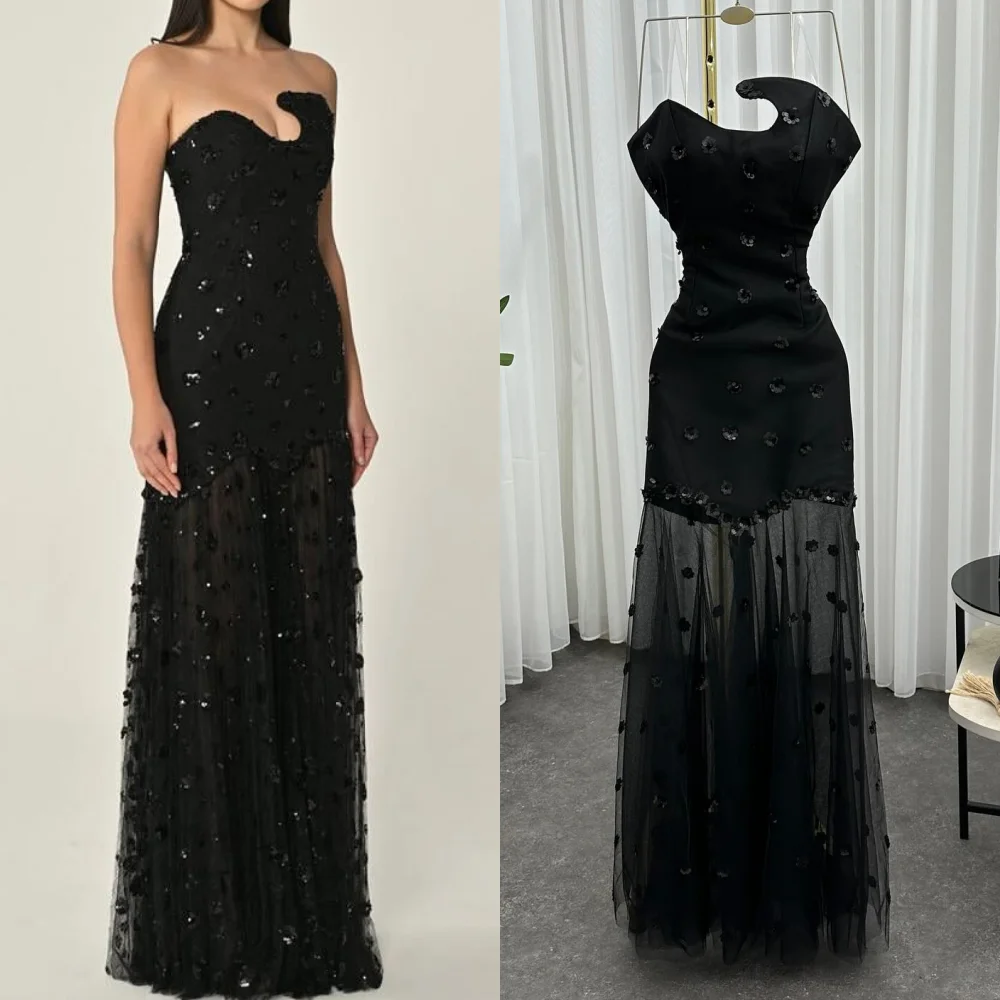 Customized Fashion Intricate Jersey Rhinestone Handmade Flower Beading Straight Strapless Long Dresses Bespoke Occasion Dresses
