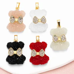 OCESRIO Acrylic Sweet Candy Crystal Alloy Knot Bear Pendant for Necklaces Copper Gold Plated Jewelry Making Component pdtb792