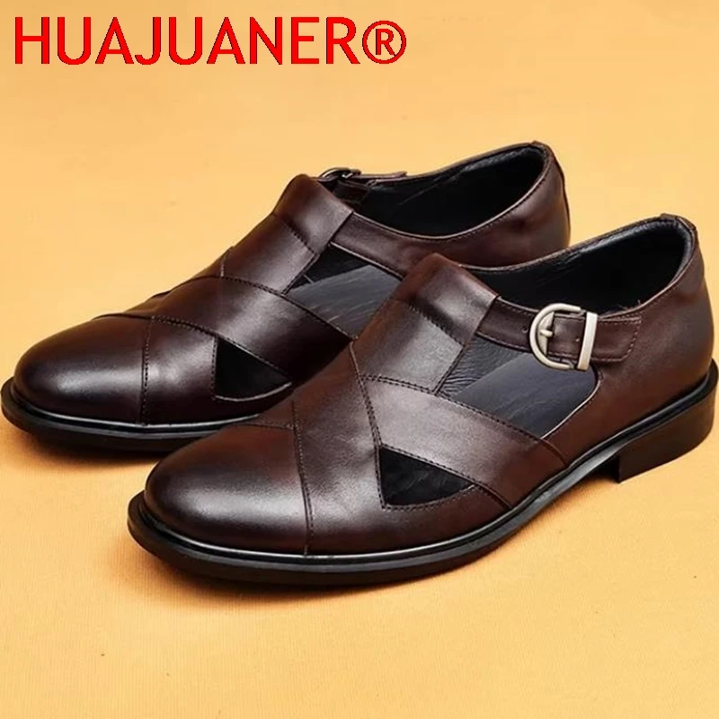 

Genuine Leather Sandals Italian Style Gladiatus Fashion Business Dress Sandals Handmade Leather Shoes Men Sandals Big Size 37-46