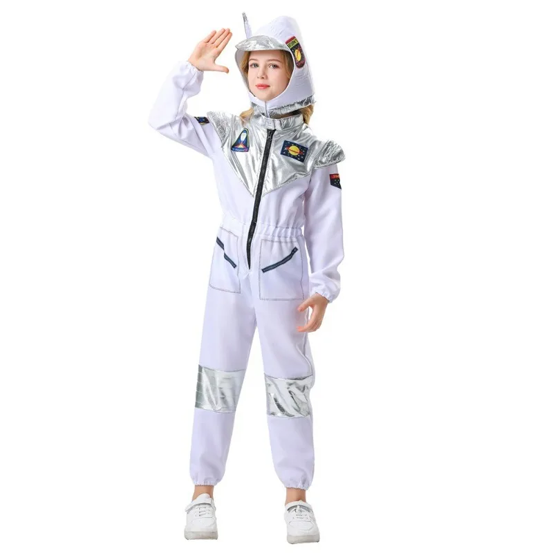 

Children's Astronaut Costume Halloween Cosplay Astronaut Costumes Flight Character Silver Bodysuit Pilot Helmet Twop Piece