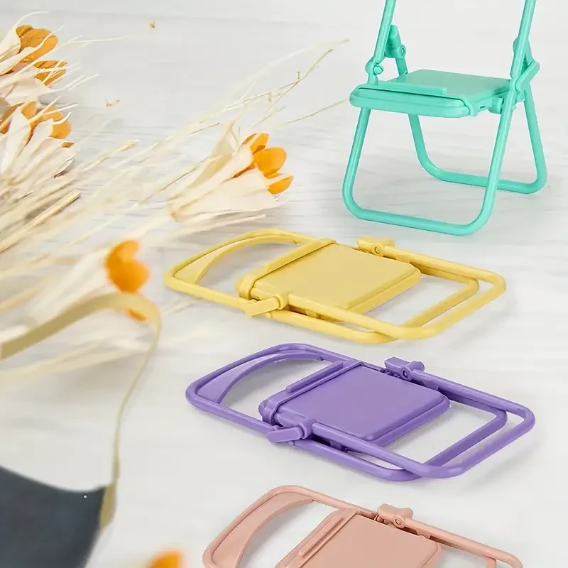 4Pcs Creative Desktop Mini Chair Stand Can Be Used As Decorative Ornaments Foldable Lazy Drama Mobile Phone Holder Random Colors