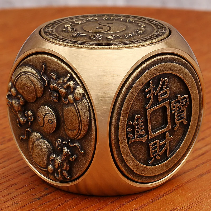 Brass Six-Sided Rotating Zodiac Beast Ox Turning the Universe Fortune Ball-Shaped Stress Relief Handheld Piece