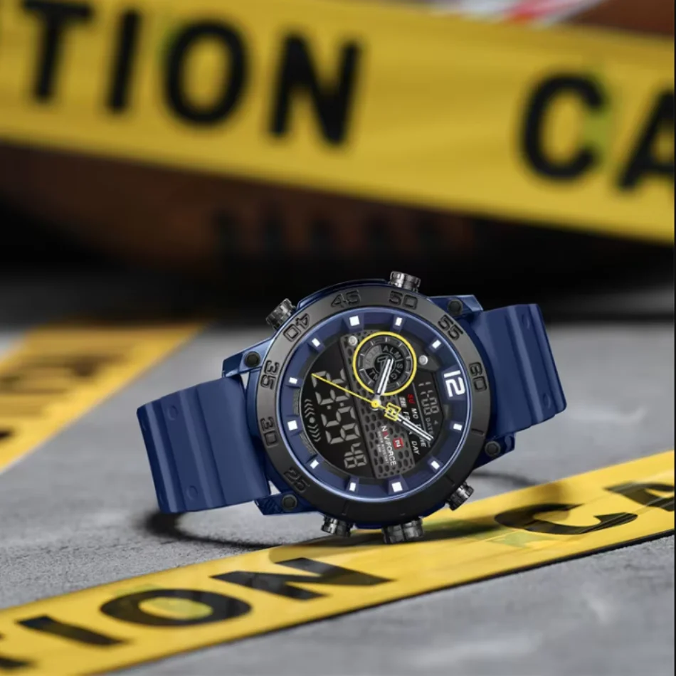 NAVIFORCE ساعة توقيت كوارتز جديدة متعددة الوظائف للرجال خفيفة الوزن ساعة معصم رياضية عرض مزدوج الوقت ضوء الليل ساعات للأولاد