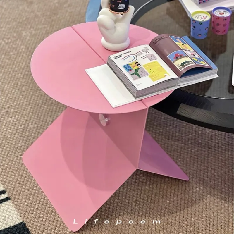 Dopamine Pink Coffee Table Y2K Cream Style Bedside Sofa Side Table Corner Table Storage Rack Magazine Stand