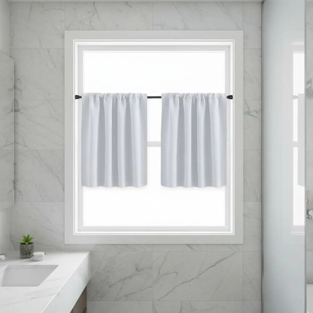 2PCS Solid Color Kitchen Short Curtain Light-blocking Through-rod Design Blackout Drapes Thickened Cabinet Curtain Fireplace