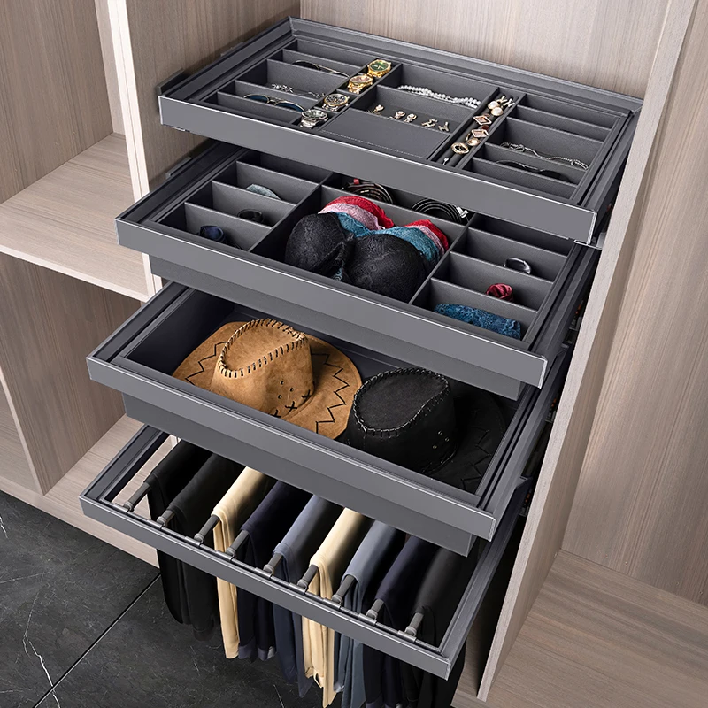 

Adjustable Pull Leather Trouser Rack Mute Sliding Rail Wardrobe Accessory Aluminum Clothes Organizer Storage Rack Active Trouser