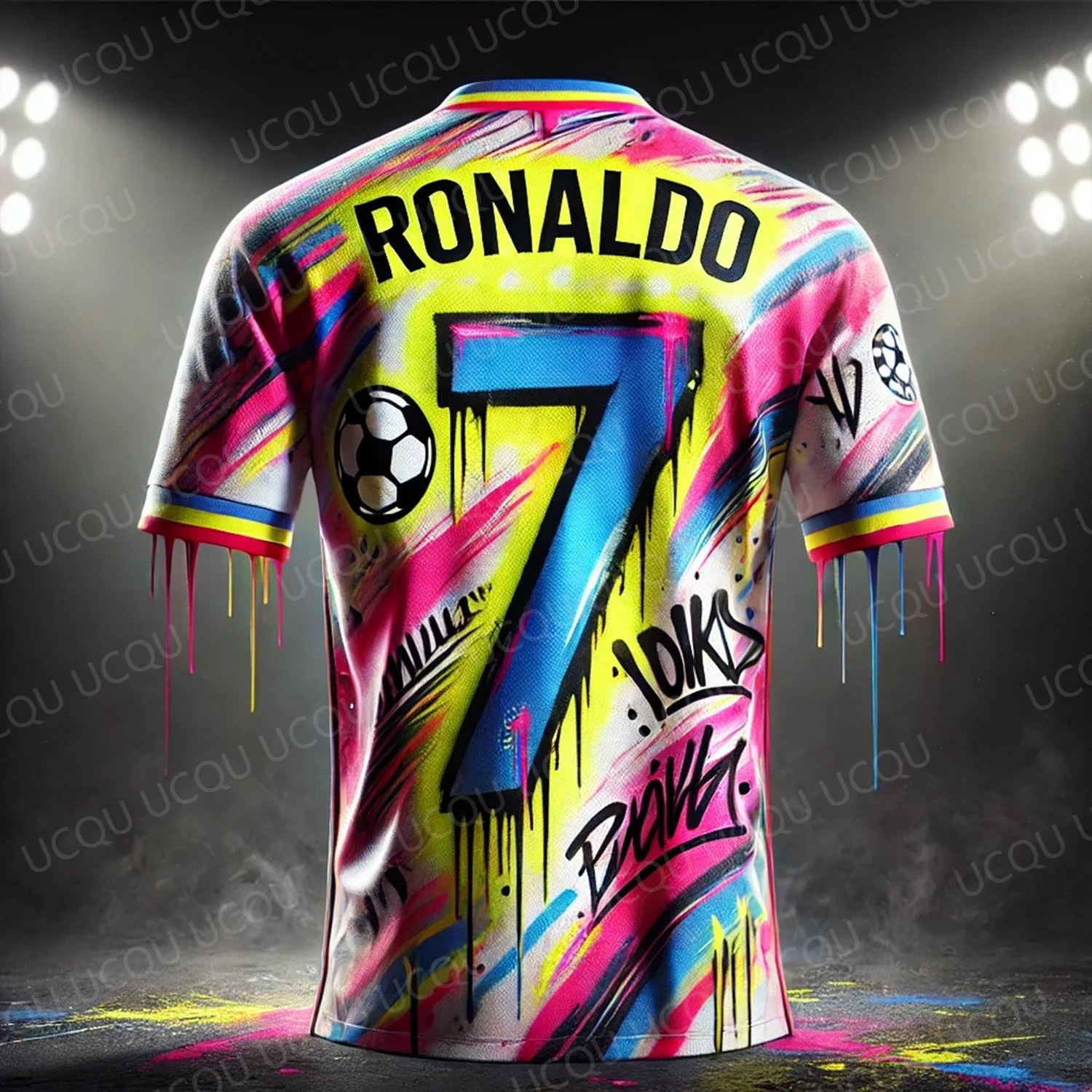 Ronaldo การ์ตูนเบอร์ 7 แพะฟุตบอลการฝึกอบรมเสื้อยืดเด็กของขวัญวันเกิดฟุตบอลแขนสั้น Tee กีฬาเยาวชนพัดลม Top