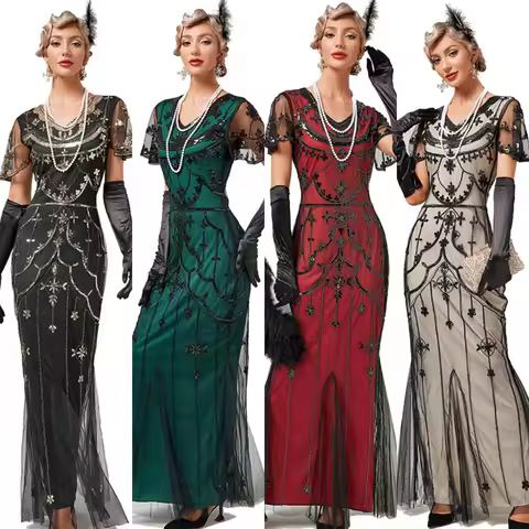 Sequin Fishtail Skirt Short Sleeved Slim Fit Bridesmaid Dress Light Luxury Banquet Evening Dress 1920s Vintage Gatsby Long Dress