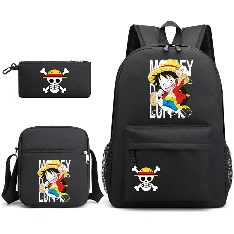 Cartoon Luffy Backpack New Anime Luffy Three Piece Backpack Shoulder Bag Pen Bag School Large Capacity Book Bag Anime Backpacks