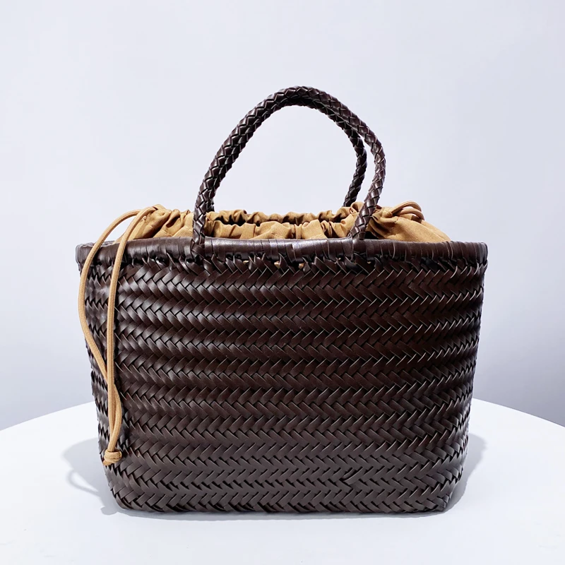 England Style Handwoven Tote Bags For Women Luxury Designer Handbag And Purses 2024 New In PU Vintage With Inner Pocket Shoulder