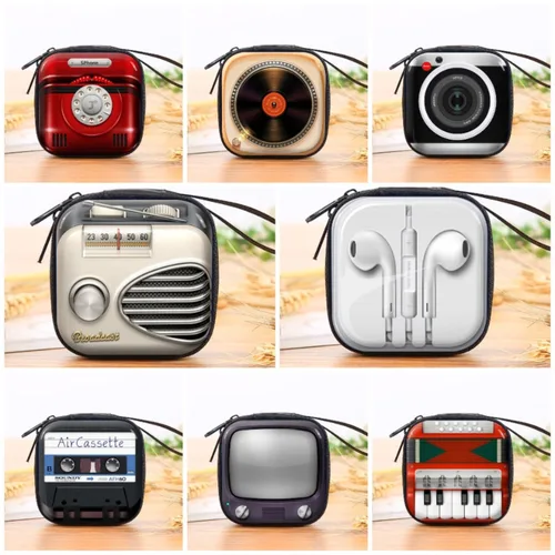 Imagen 1 del producto Funda de hierro con patrón de TV y Radio para auriculares Bluetooth, funda protectora a prueba de caídas, caja de almacenamiento de llaves y monedas para niño