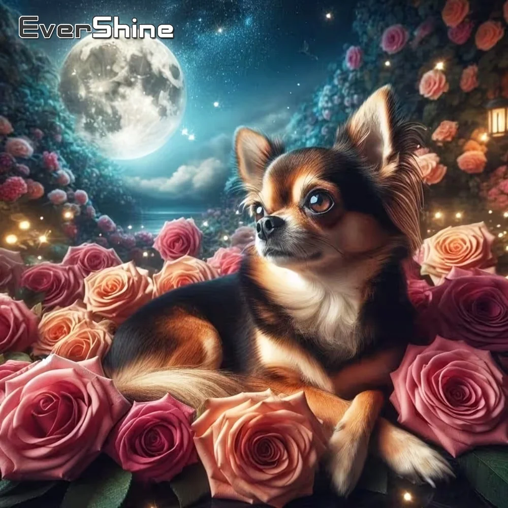 EverShine Diamantmalerei Hund Tier Kreuzstich Diamantstickerei Blume Acryl Bastelbedarf DIY Mosaik Mond Handarbeit