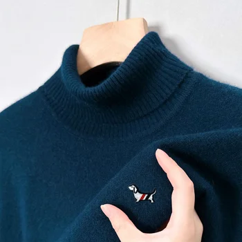 Designer Quality Men's Long Sleeve High Necked Sweater Autumn New Dog Print Soft Warm Knitted Casual Versatile Commute Men'swear 5