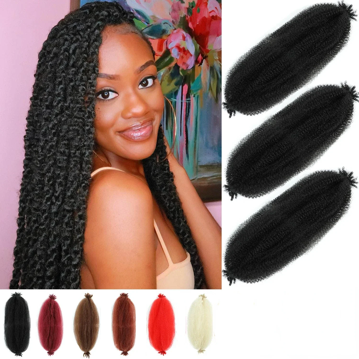 16/30 Inch Afro Twist Hair Synthetic Braids Spring Afro Kinky Twist Crochet Hair Extension Pre Stretched Wrapping Hair for Locs