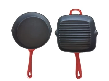 Hot Sale 2 Pcs  Enamel Coated square and Round Cast Iron Fry Pan Set