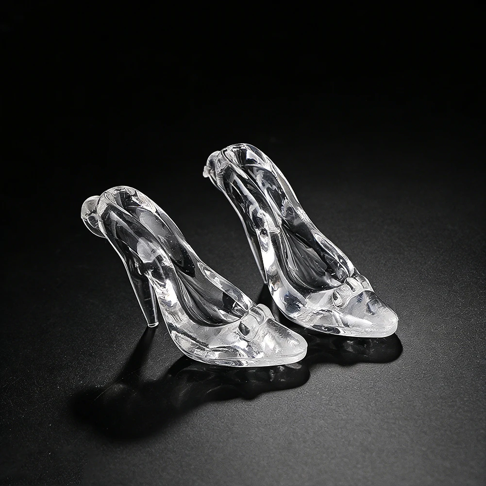 

D9 12Pcs 45mm Clear Acrylic High-heel Shoes Charms Pendant Dollhouse Figurines Miniatures Jewelry Making Keychain Wedding Decor