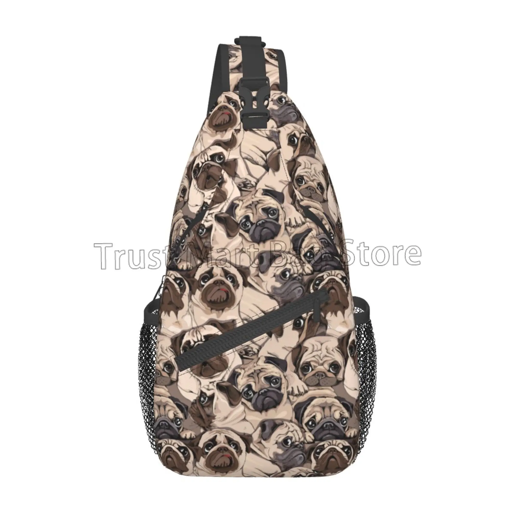 

Pug Dogs Funny Puppy Sling Backpack Chest Bag Crossbody Shoulder Bag Gym Cycling Travel Hiking Daypack for Men Women