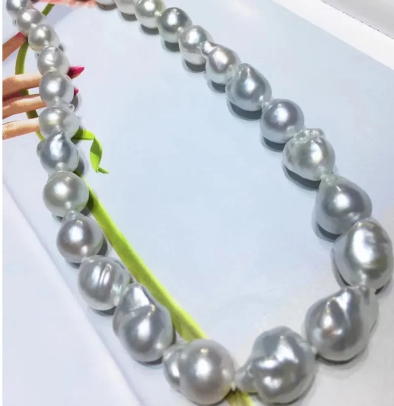 

Luxury Grace Natural 17"16-22mm Genuine White Nuclear Pearl Necklace Women Free Shipping Wedding Party Gift 925 Sterling Silver