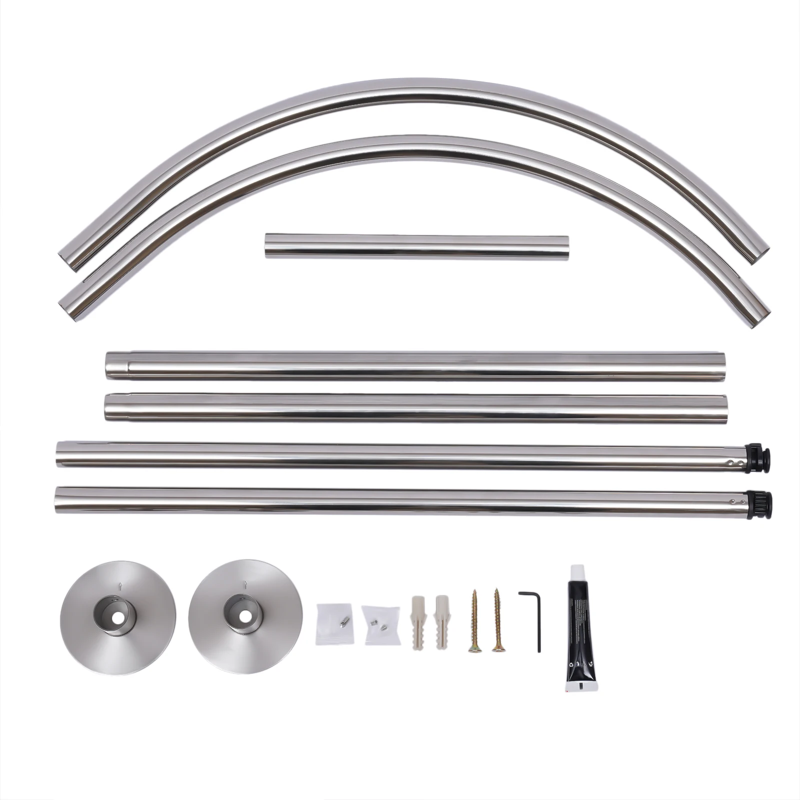 Gorden mandi bentuk U, batang tirai mandi Stainless Steel, Set batang tirai dapat disesuaikan untuk kamar mandi