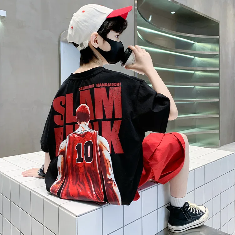 Youth Boys Summer Short sleeved T-shirt 2024 New Loose Top Children's T-shirt Street Dance Dress, Hip Hop Performance Dress