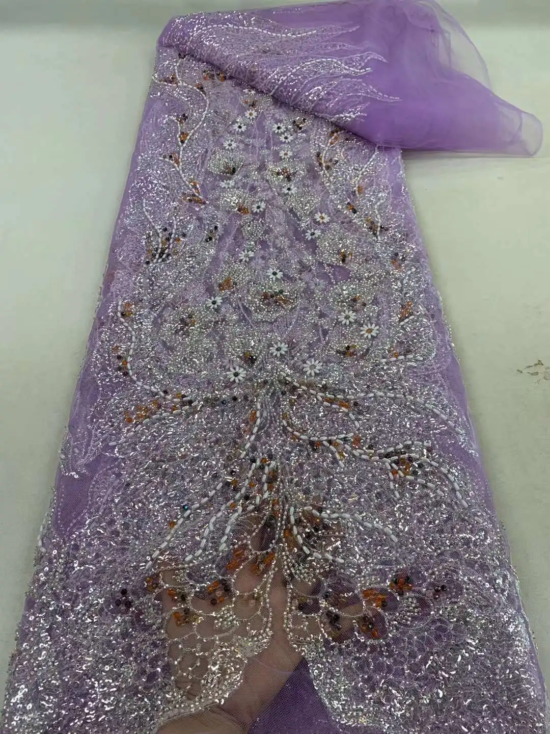 Super quality  Embroidery With Crtstal Stones Pearls French tulle net,,Bead Nigeria Fabric For Weddings, Evening Dresses