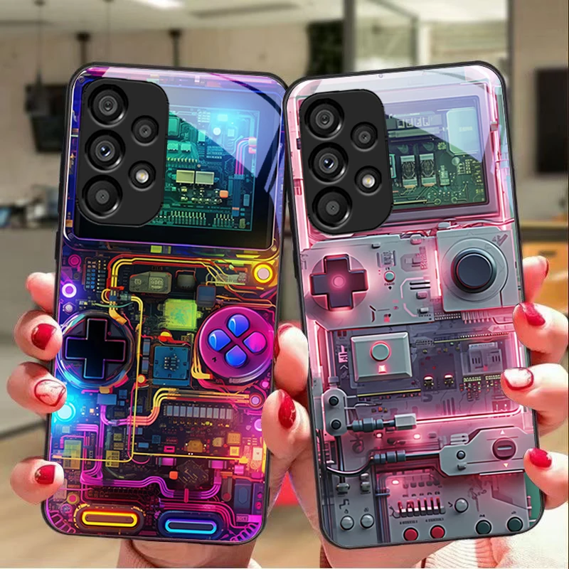 Recreational Machine For Samsung Galaxy S 8 9 10 20 Plus 21 FE 22 23 24 Ultra S7 Edge Black Tempered Glass Phone Case Hard Shell