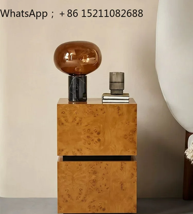 LLY Extremely Narrow Bedside Table Bedroom Medieval Storage Cabinet Tree Tumor Pattern Wabi Sansan Wind Side Cabinet