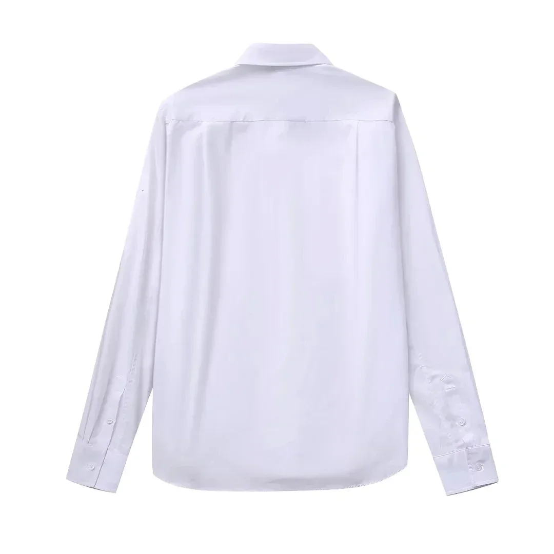 2024 Spring Women Fashion Elegant White Blouses Lapel Hollow Out Slim Shirt Woman Casual Streetwear Mujer Blusa Office Lady