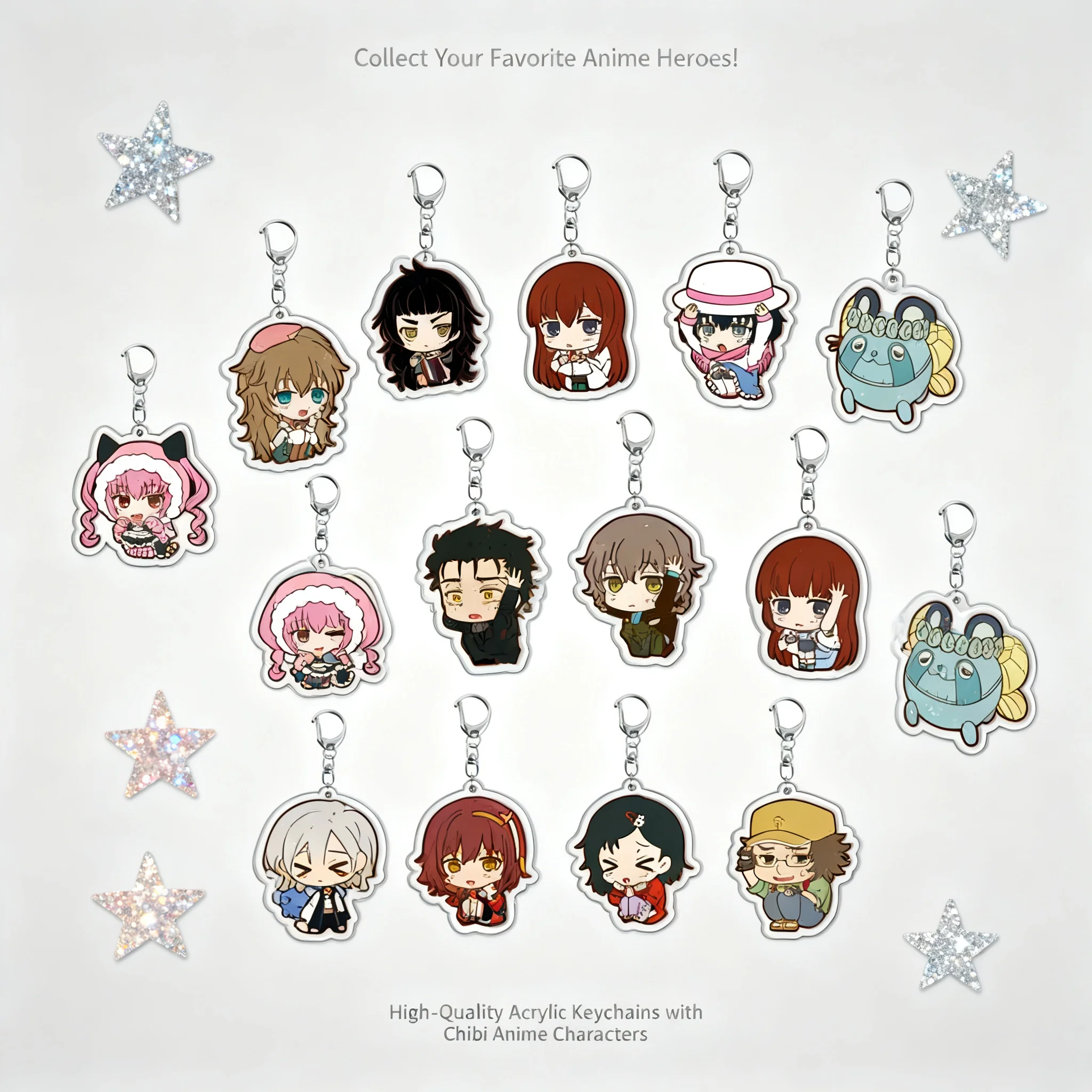 

Steins Gate Okabe Rintaro Makise Kurisu Mayuri Acrylic Double Sided Keychain