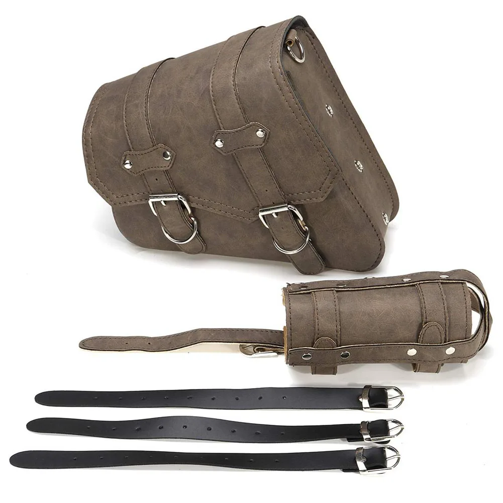 1 Stuks Vintage Bruine Motorfiets Zijtas Bagage En Flessenhouder Pu Leer Universeel Voor De Meeste Auto Rechts Of Links