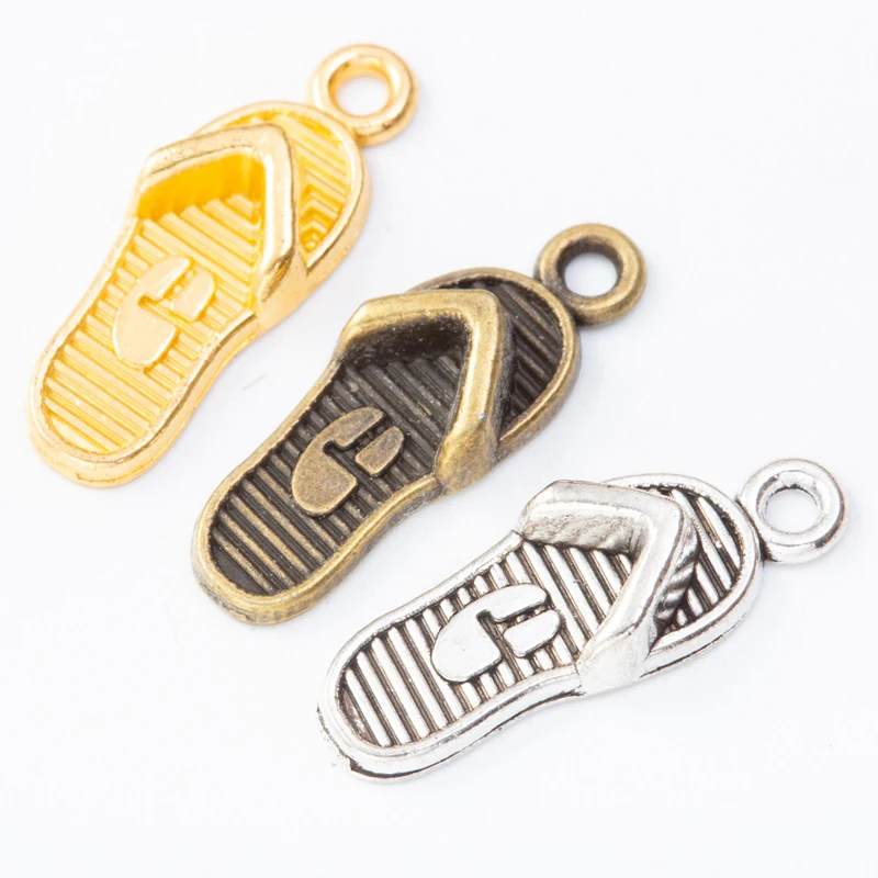 120pcs 21*8MM Fashionable Summer And Autumn Minimalist Multi-Color Retro Zinc Alloy Flip Flop Pendant, Girls' Boutique Jewelry A