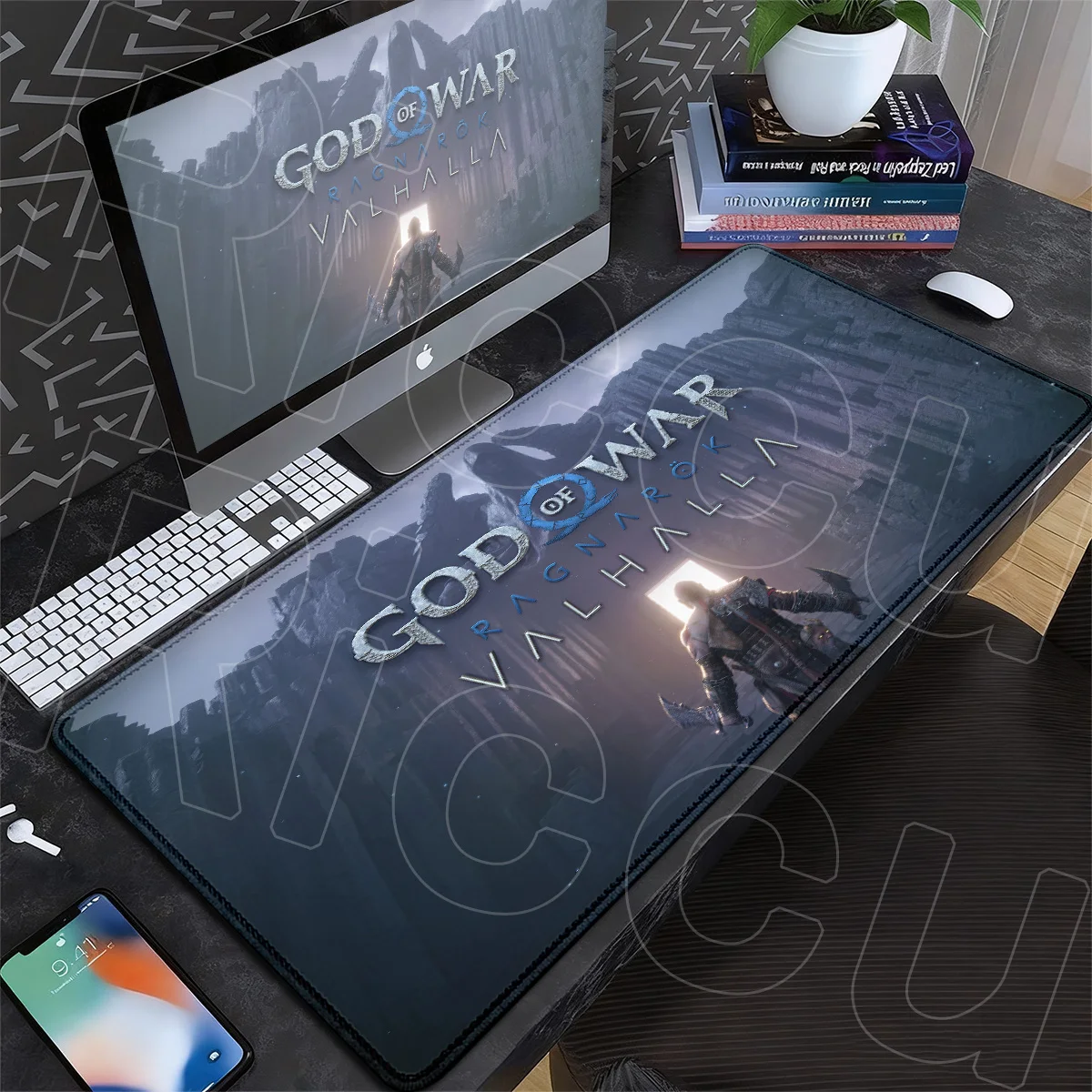 Office Laptop Desk Rug Game God of War Action-adventure Mouse Pad XXL PC Keyboard Mat Anti-slip Natural Rubber Mauspad 900x400mm