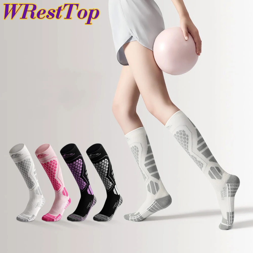 جوارب تزلج صوفية حرارية للرجال والنساء ، جوارب ضغط طويلة دافئة ، المشي لمسافات طويلة ، التزلج على الجليد ، التسلق ، الرياضة في الهواء الطلق ، الشتاء ، زوج واحد