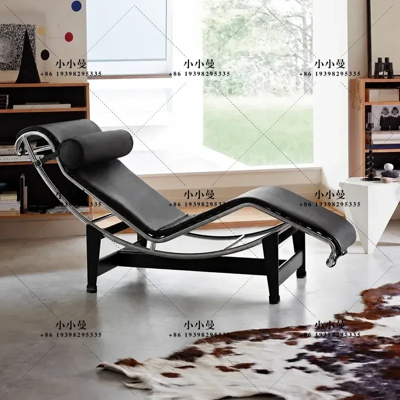 Milk Cowhide Leather Recliner Sofa Bed Stainless Steel Frame LC4 Style Chaise Lounge for Living Room Study Bedroom Home