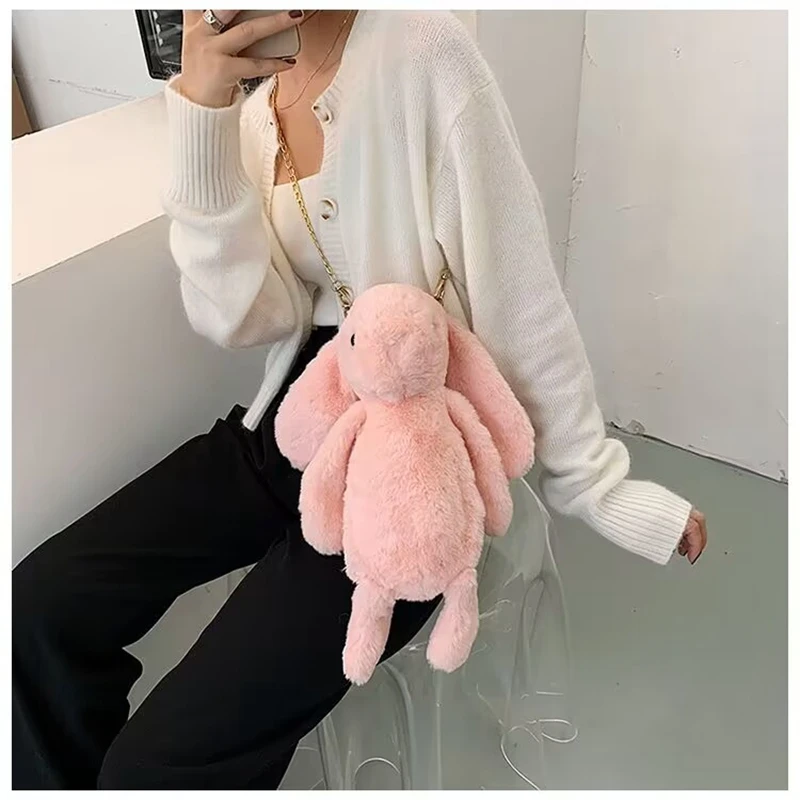 Plush Rabbit Doll Backpack Cute Chain Crossbody Bag Fashion Girl Soft Single Shoulder Messenger Bags Travel Backpack