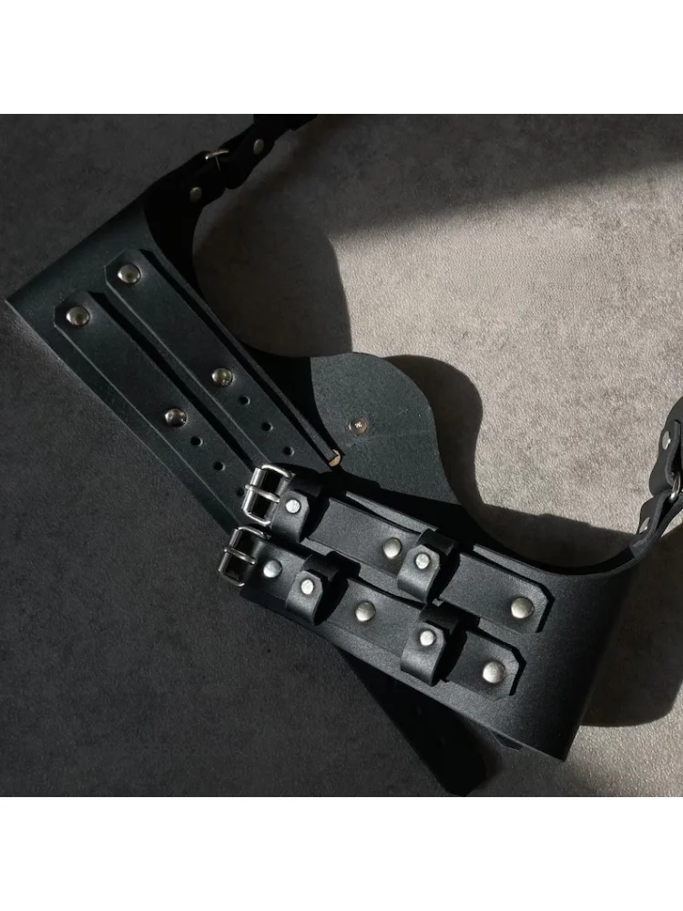 Women Gothic Faux Leather Waist Harness Wide Curved Corset Belt Metal Ring Adjustable Shoulder Straps Punk Rock Club Belts 2026 5