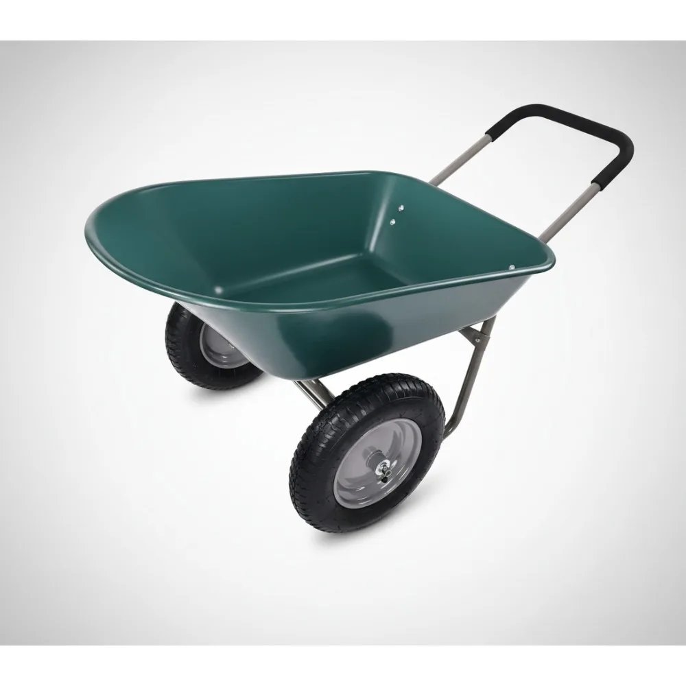 

Heavy Duty Garden Wheelbarrow Cart with Dual Wheels Built-in Stand Home Yard Utility Green