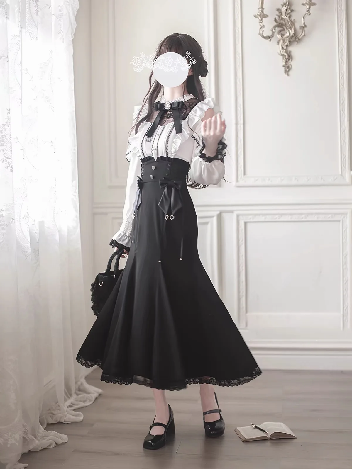 Early Autumn Long Sleeve Lace Dress Women's Autumn Winter Shirt Style Dress Grey Color Block Two Piece Set Sweet Style Fashion