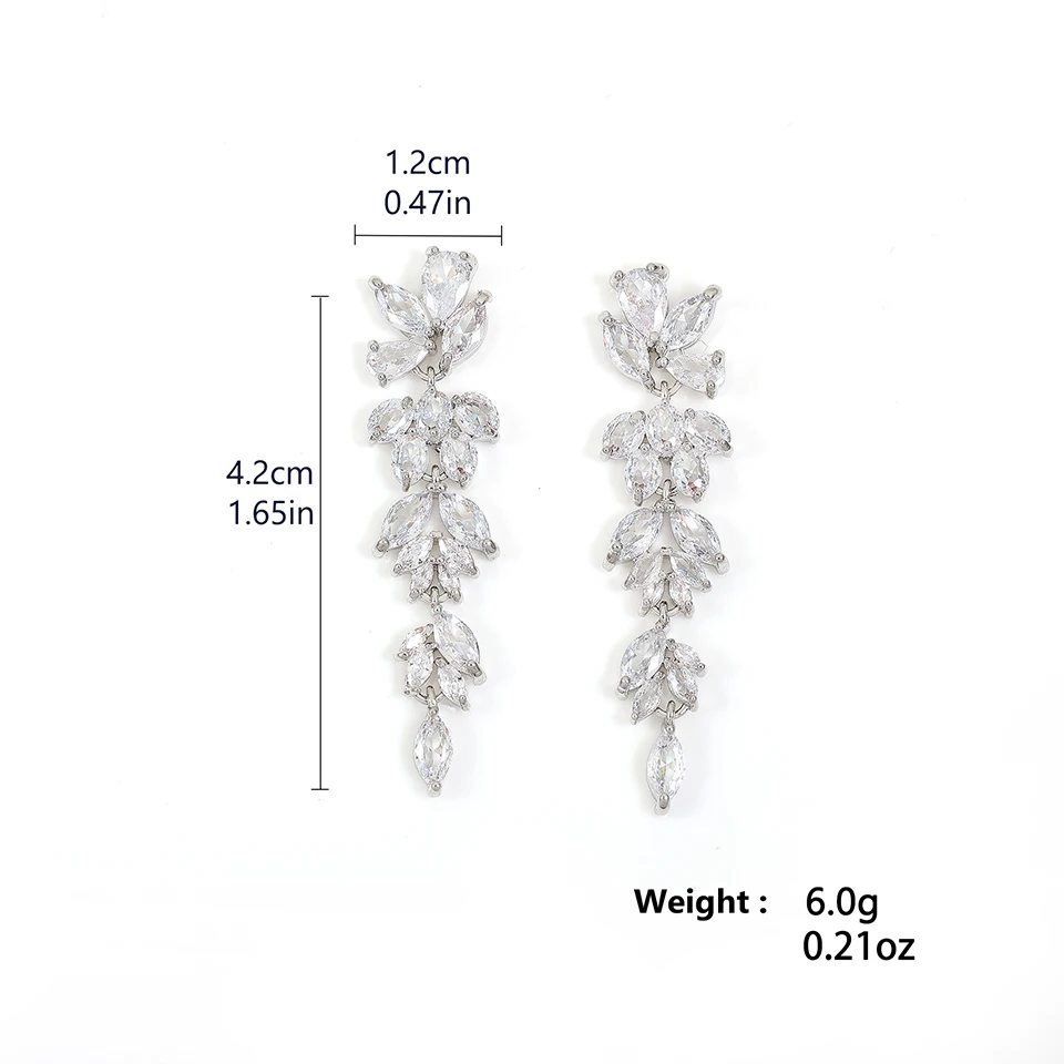 ZAKOL Fashion Leaf Zircon Long Earrings for Women Shiny Marquise Crystal Bridal Earring Party Wedding Jewelry