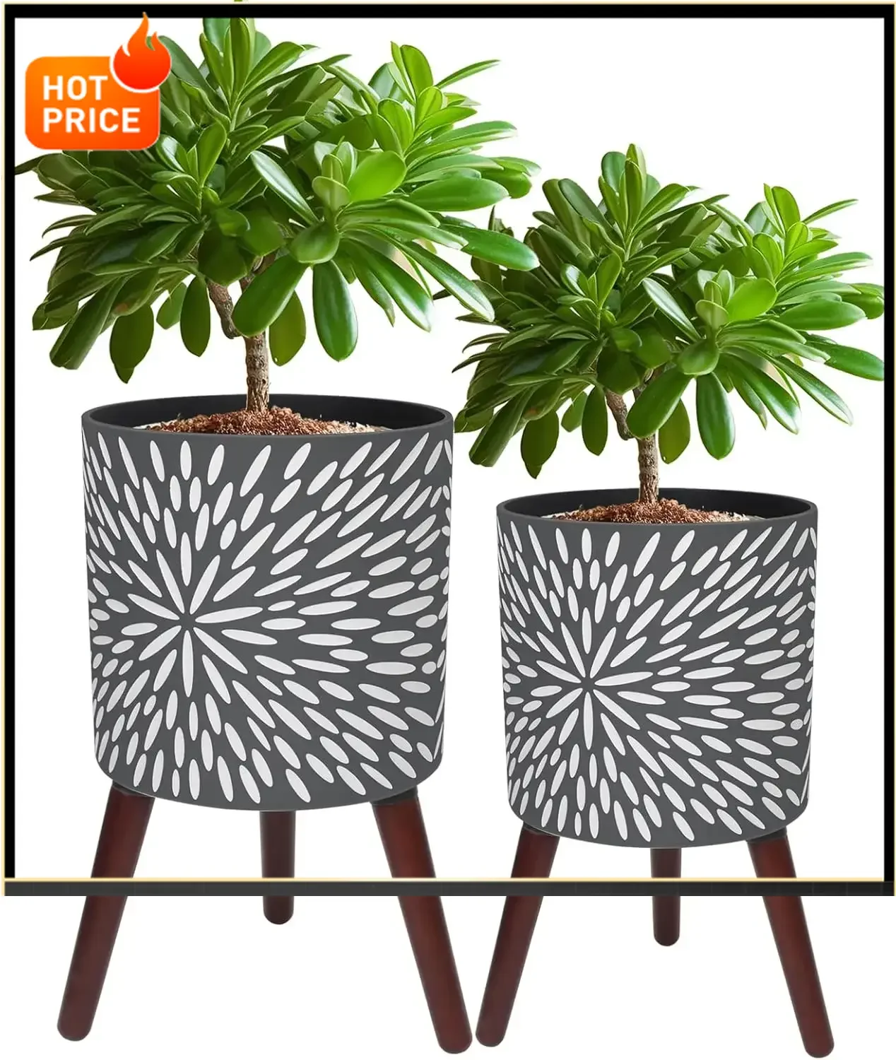 

Bestseller[Hot Deal!]10 & 12 Inches Plant Pot with Stand Set of 2, Large Matte Gray Modern Planters for Indoor Outdoor Plants wi