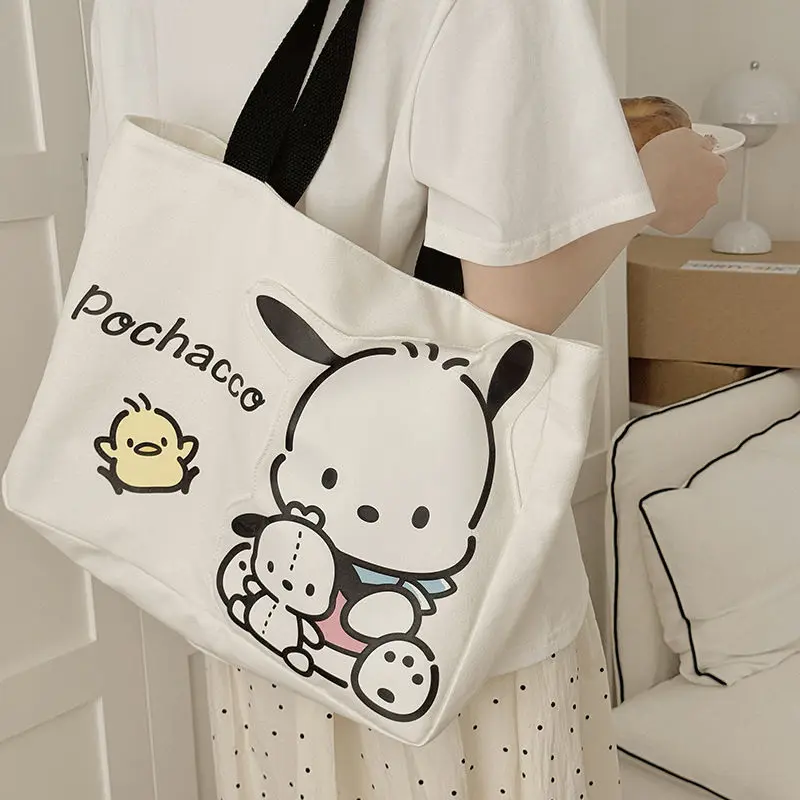 Sanrio Anime Hello Kitty Cartoon Canvas Shoulder Bag, Portátil, Japonês, Leve, Grande Capacidade, Compras, Viagem, Presente