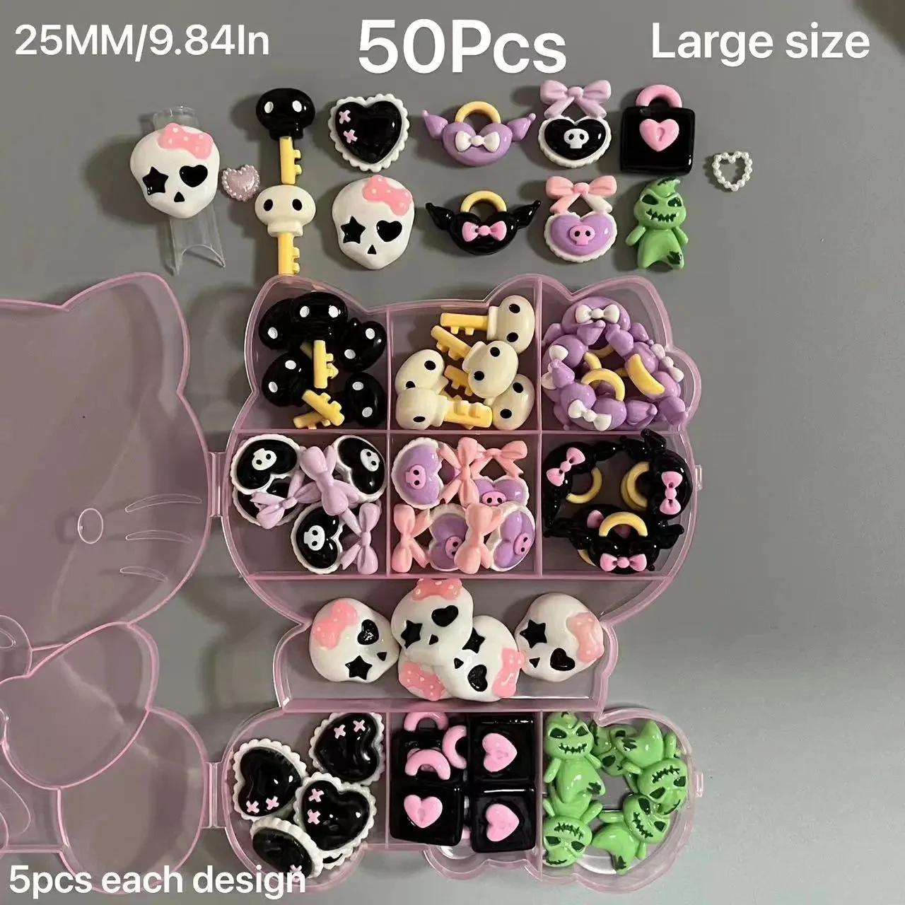 24 Grid Resin Nail Charms Set Strawberry Cake Jelly Bear Cat Candy Phone Case Decorations Star Nail Decoration Parts Bulk Supply