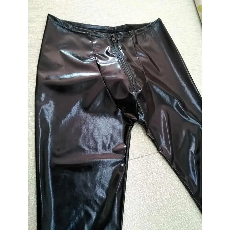 Men Black PU Leather Pants  Long  Sexy Underwear